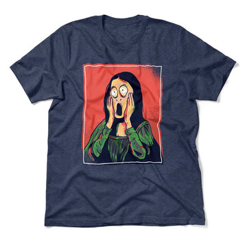 Scream Painting Monalisa Men/Unisex T-Shirt in Heather Navy color